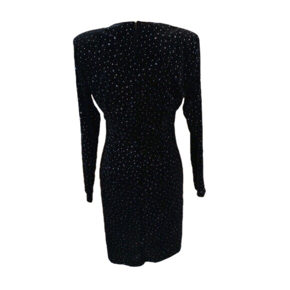 Vtg Velvet Mini Dress Medium 80s 90s Bling Glam Sparkle Long Sleeve Party - Picture 9 of 13